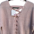 Switch So Womens Pink Lace-Up Back Chunky Knit Pullover Long Sleeve Tunic Sweater New XL 2 image