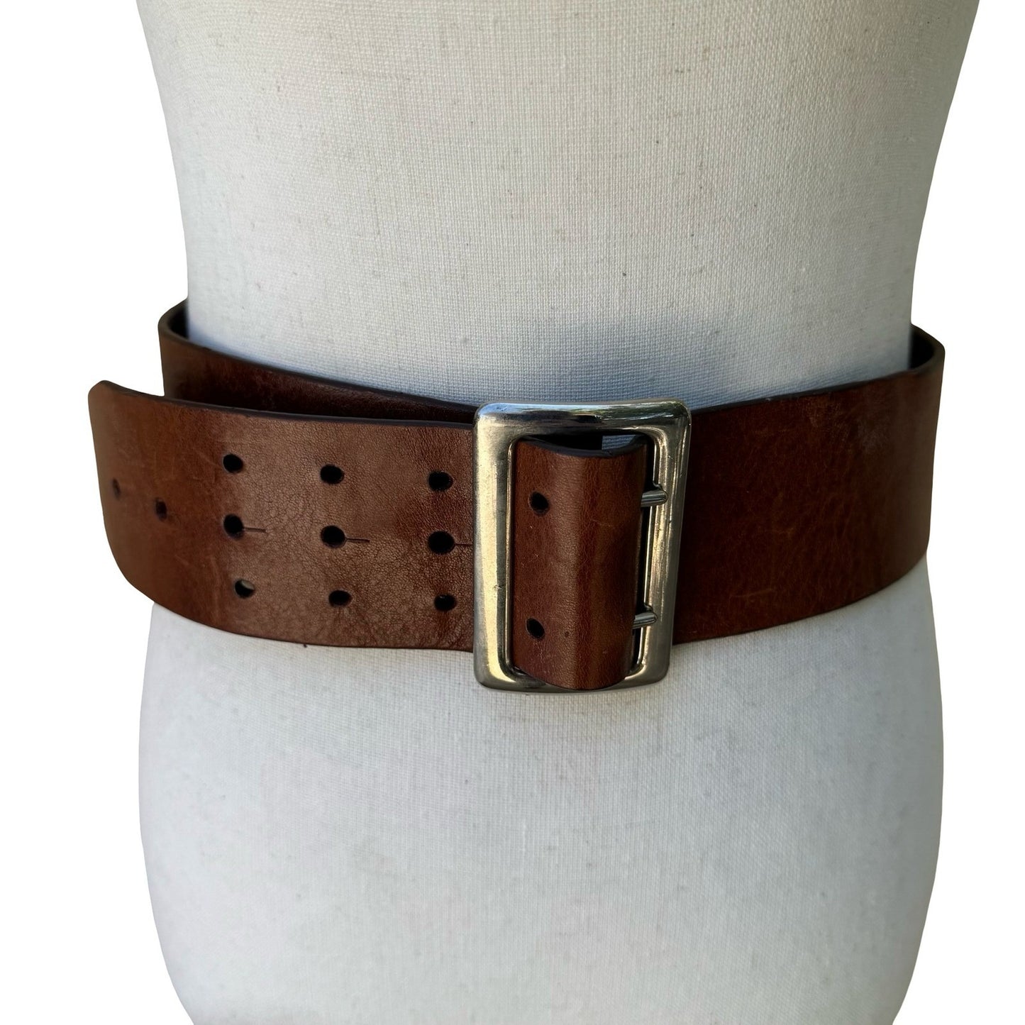 Vintage Y2K Wide Boho Western Cowgirl Brown Leather Statement Belt Silver Buckle