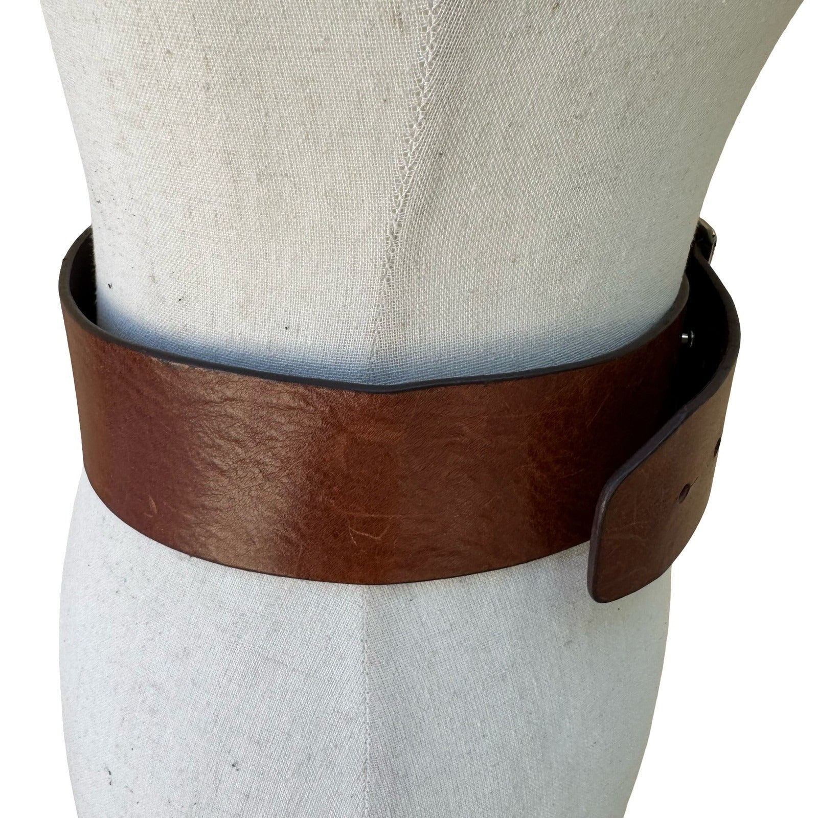 Vintage Y2K Wide Boho Western Cowgirl Brown Leather Statement Belt Silver Buckle