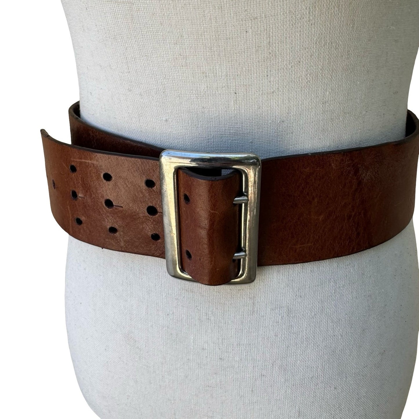 Vintage Y2K Wide Boho Western Cowgirl Brown Leather Statement Belt Silver Buckle