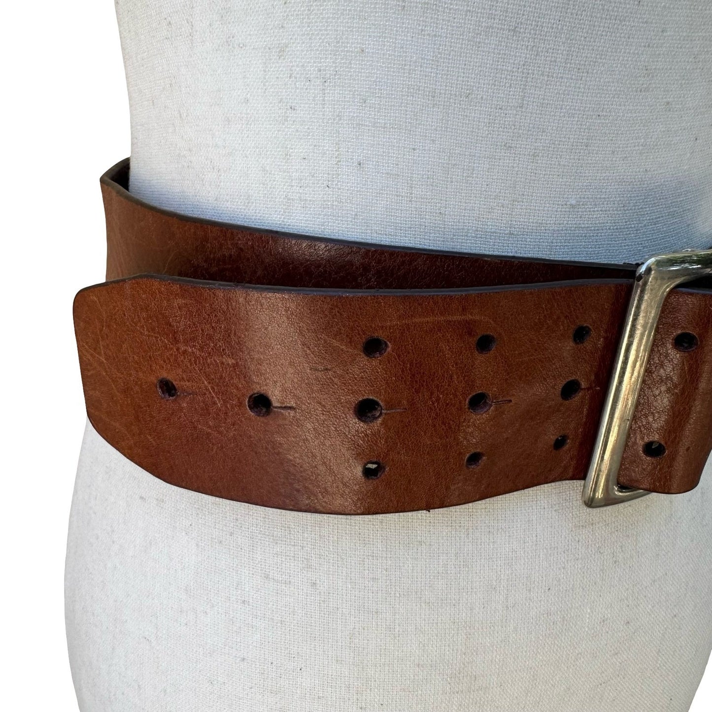 Vintage Y2K Wide Boho Western Cowgirl Brown Leather Statement Belt Silver Buckle