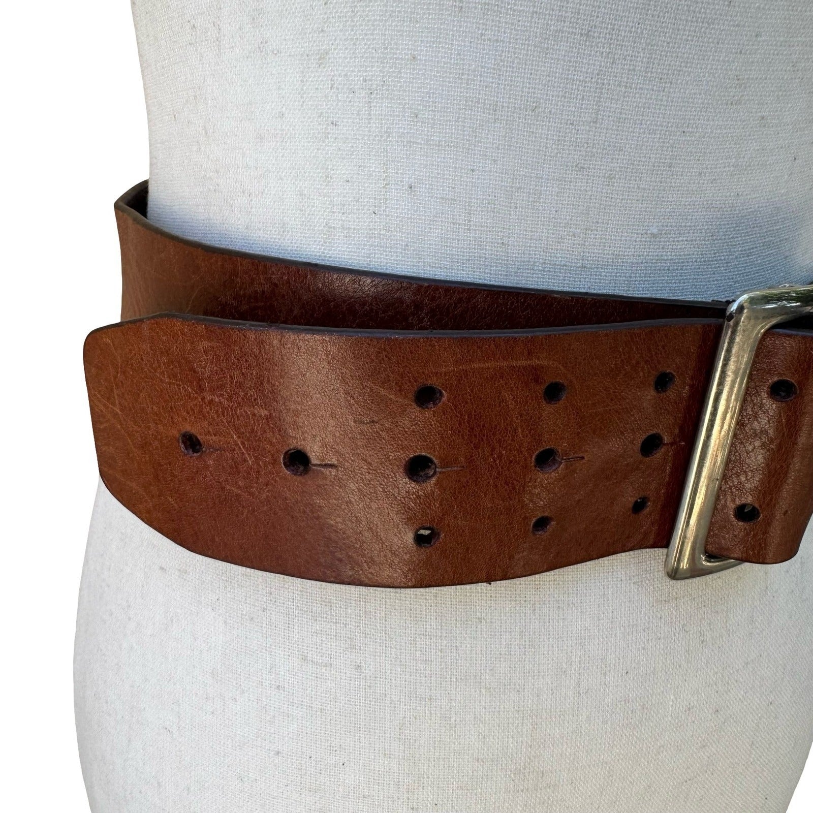 Vintage Y2K Wide Boho Western Cowgirl Brown Leather Statement Belt Silver Buckle