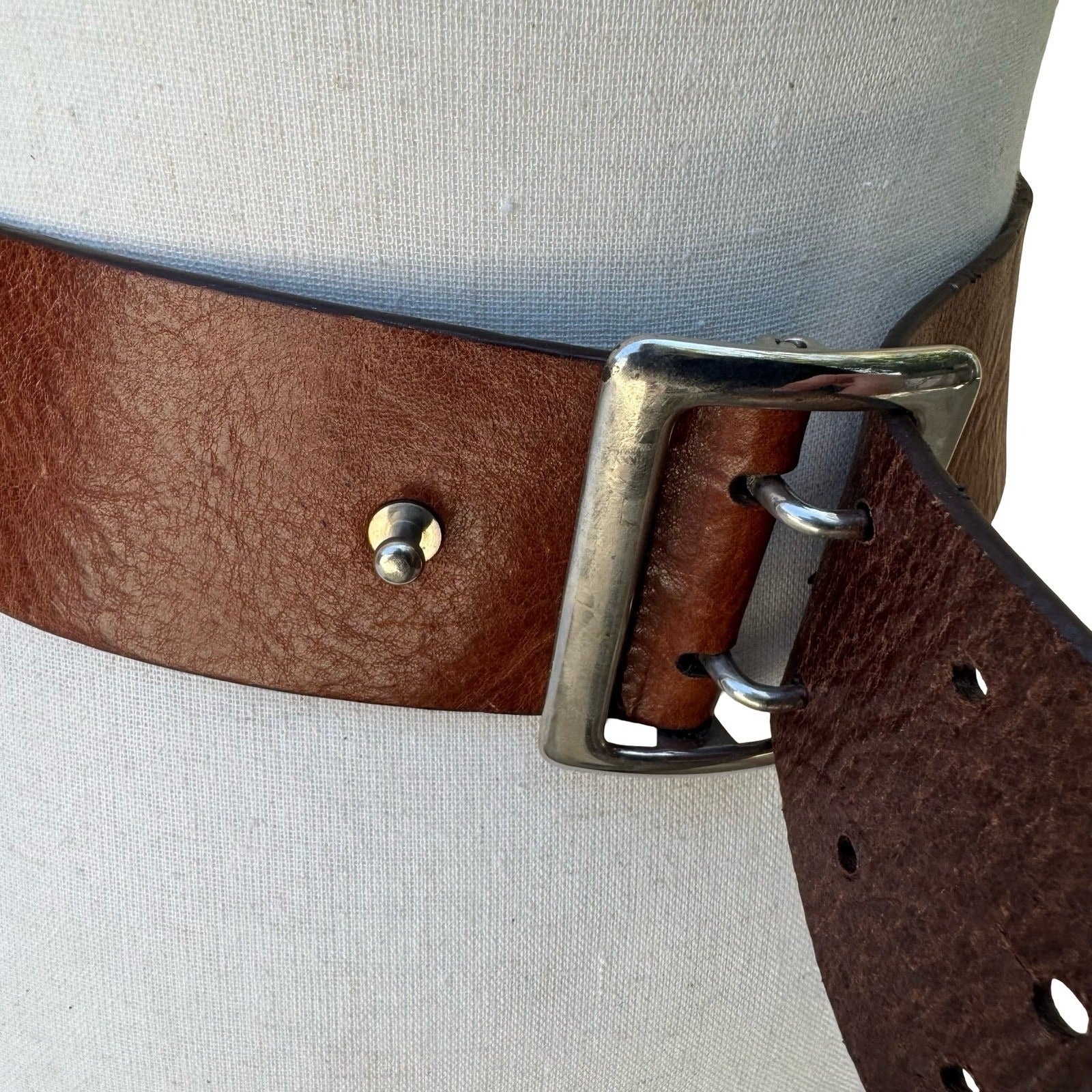 Vintage Y2K Wide Boho Western Cowgirl Brown Leather Statement Belt Silver Buckle
