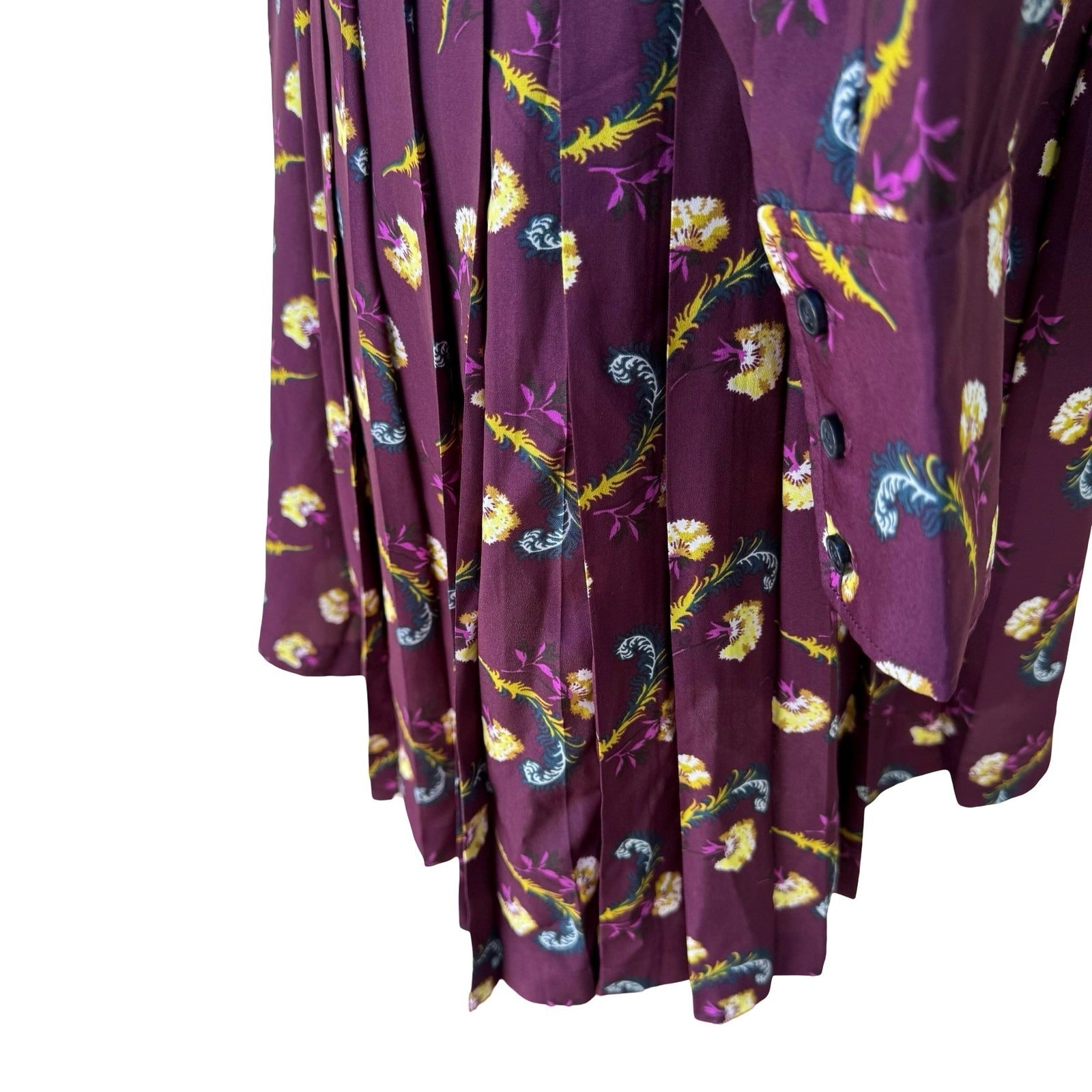 Banana Republic Dark Floral Preppy Mod Whimsigoth Pleated Shirt Dress Plum 10