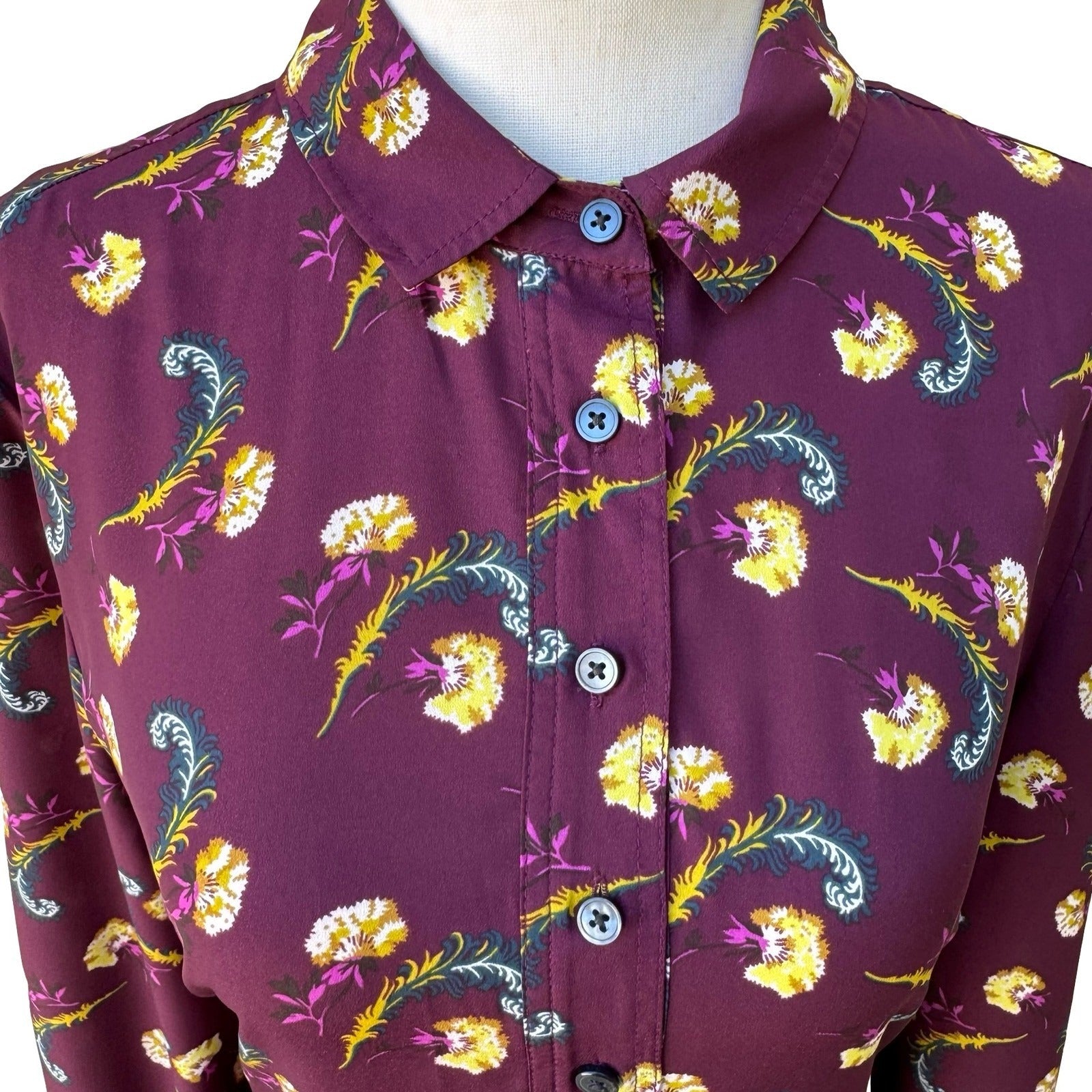 Banana Republic Dark Floral Preppy Mod Whimsigoth Pleated Shirt Dress Plum 10