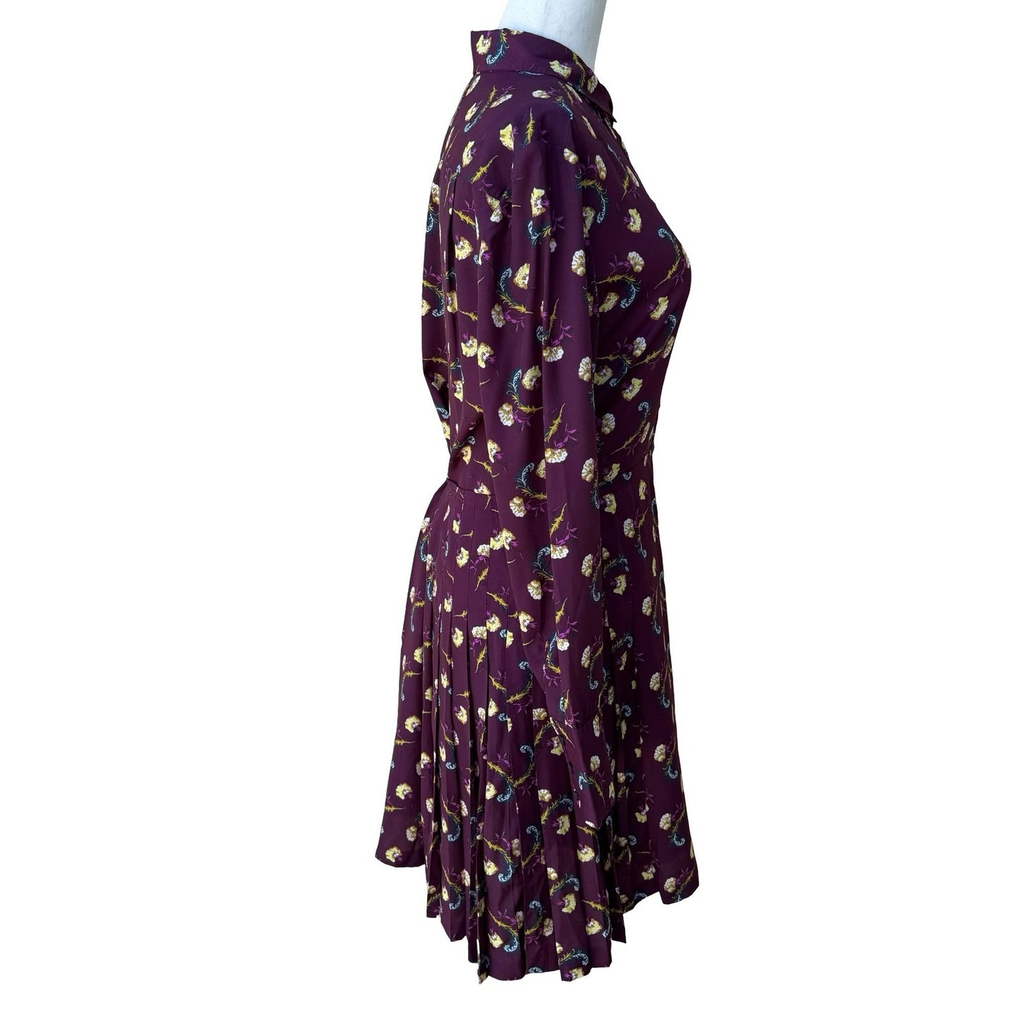 Banana Republic Dark Floral Preppy Mod Whimsigoth Pleated Shirt Dress Plum 10