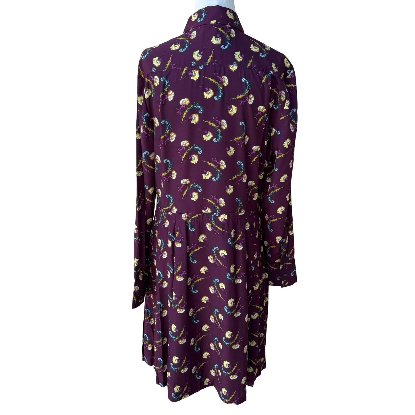 Banana Republic Dark Floral Preppy Mod Whimsigoth Pleated Shirt Dress Plum 10