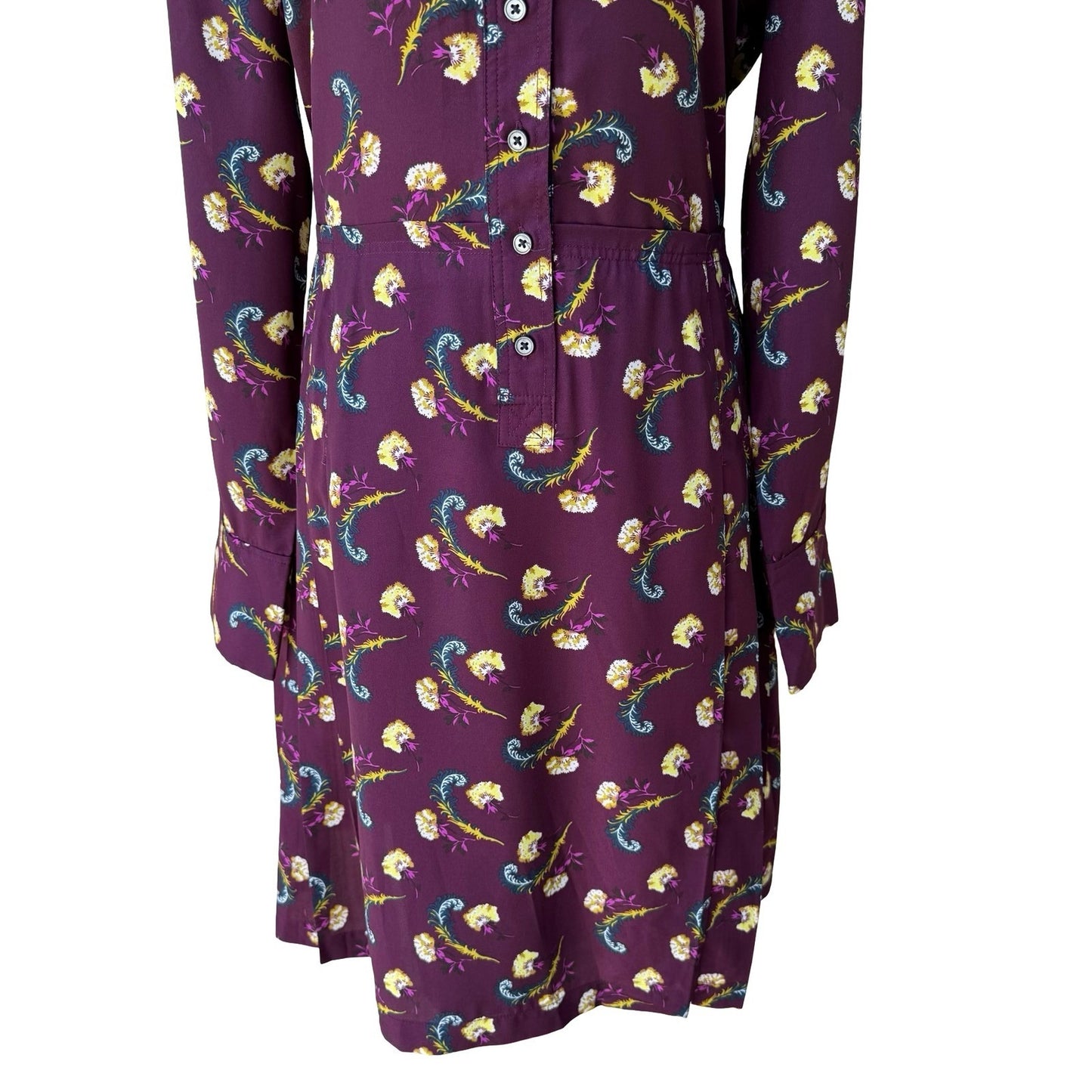 Banana Republic Dark Floral Preppy Mod Whimsigoth Pleated Shirt Dress Plum 10
