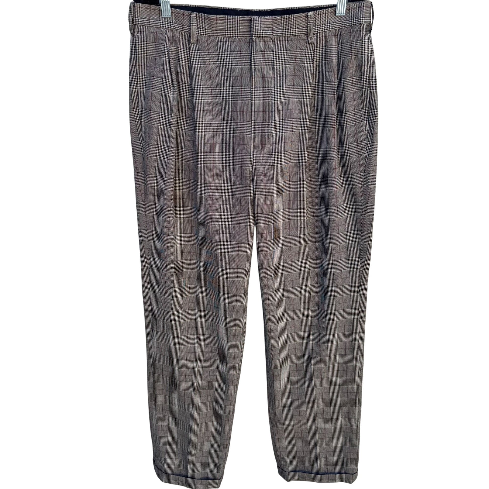 Jos. A. Bank Mens Travelers Collection Plaid Pleated Cuffed Dress Pants 34x32