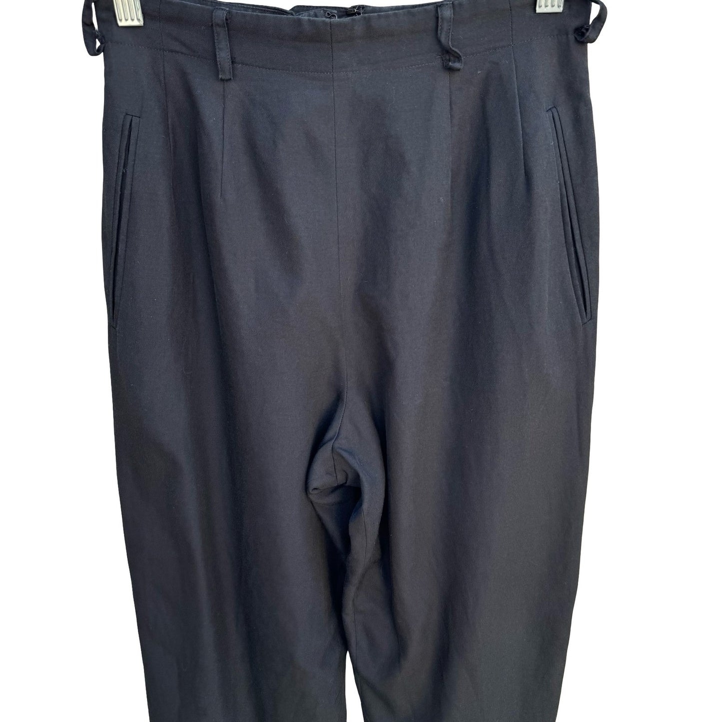 Anne Klein II Vintage Black High Waist Back Zip Silk Cotton Pleated Trousers 4P