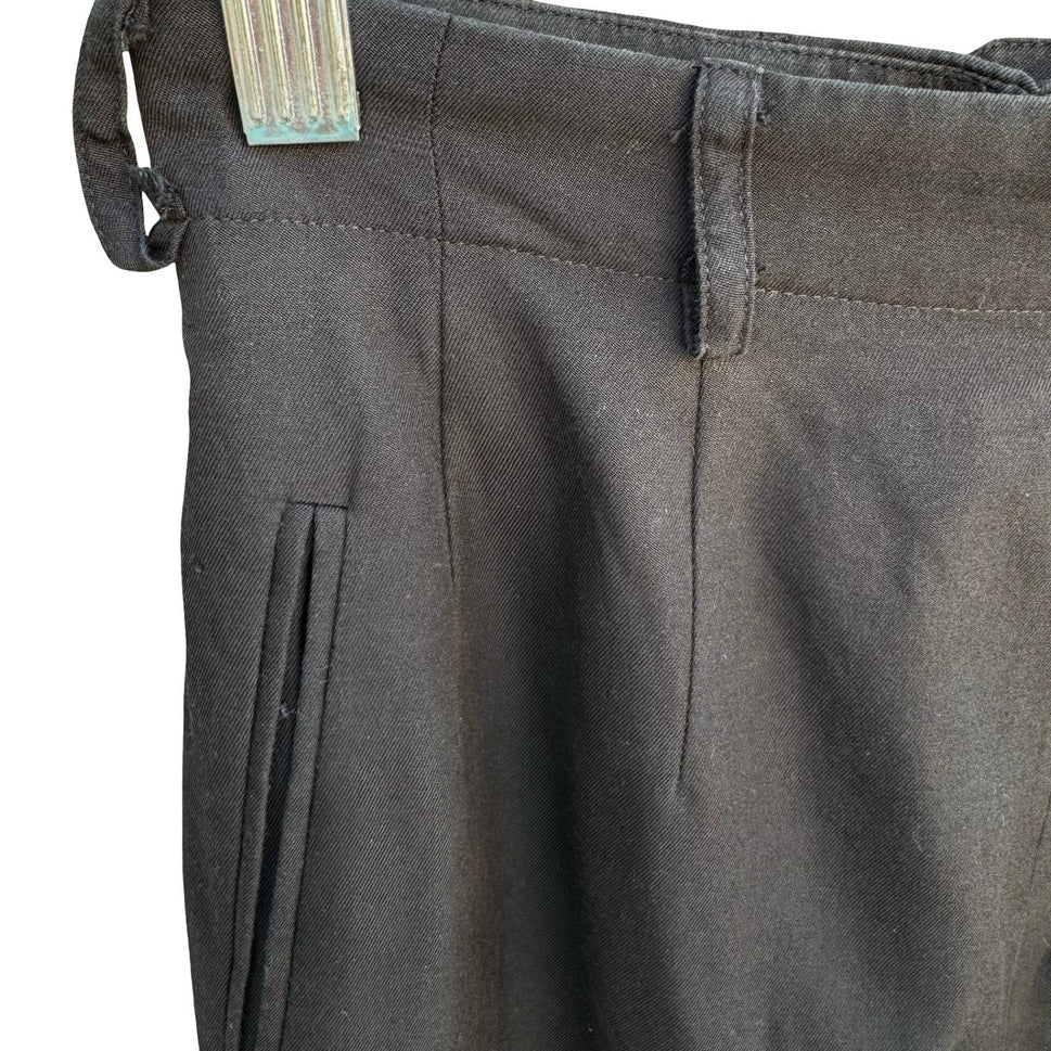 Anne Klein II Vintage Black High Waist Back Zip Silk Cotton Pleated Trousers 4P