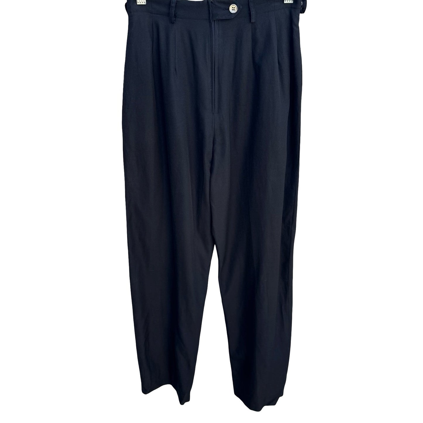 Anne Klein II Vintage Black High Waist Back Zip Silk Cotton Pleated Trousers 4P