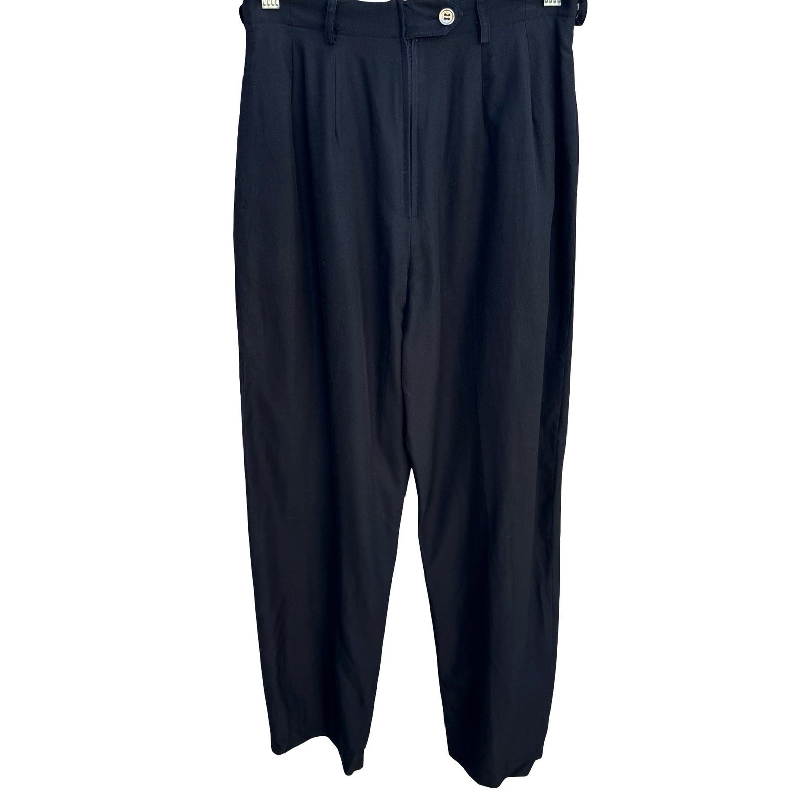 Anne Klein II Vintage Black High Waist Back Zip Silk Cotton Pleated Trousers 4P