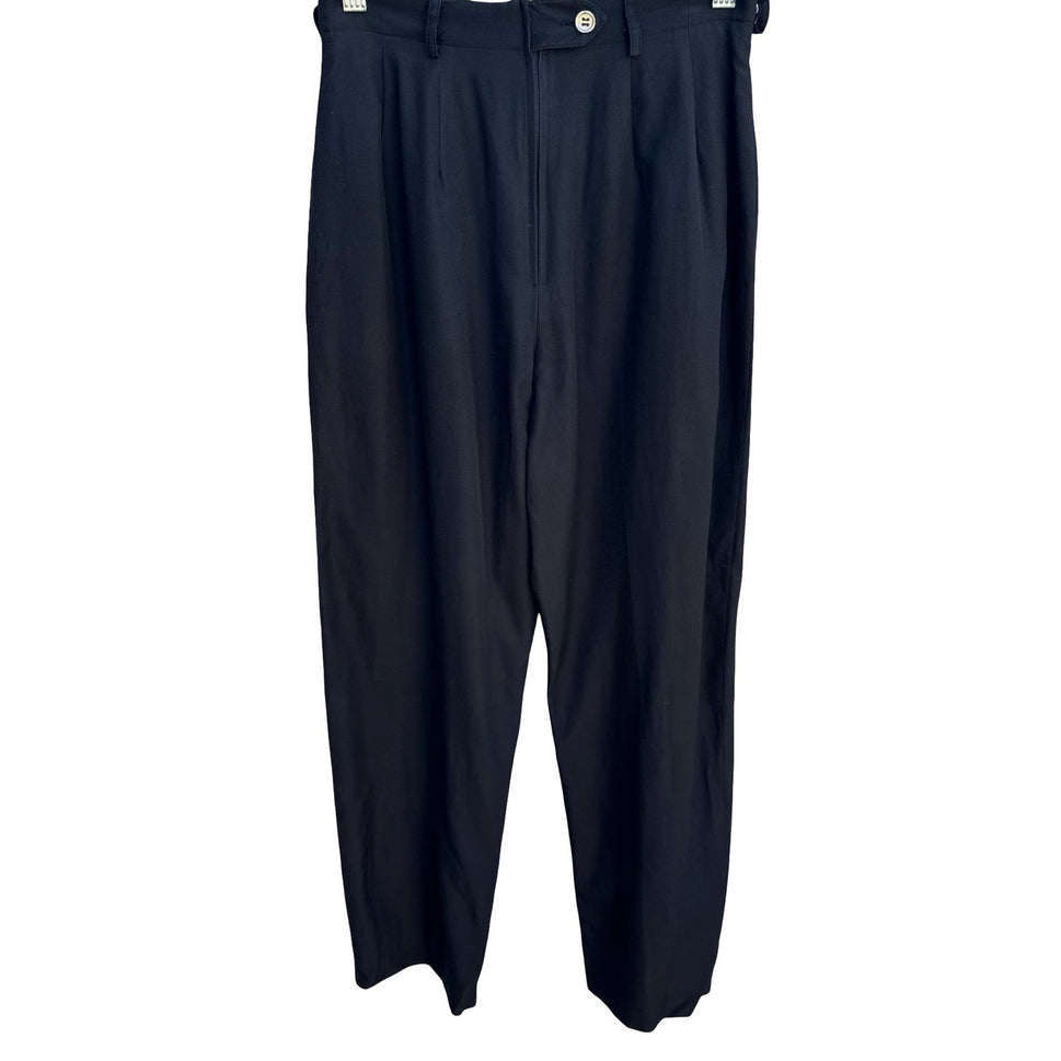 Anne Klein II Vintage Black High Waist Back Zip Silk Cotton Pleated Trousers 4P