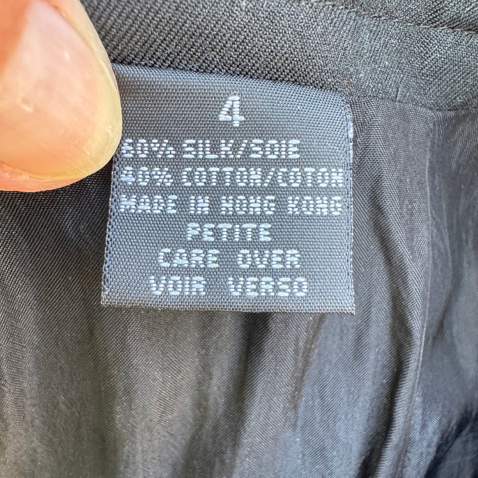 Anne Klein II Vintage Black High Waist Back Zip Silk Cotton Pleated Trousers 4P