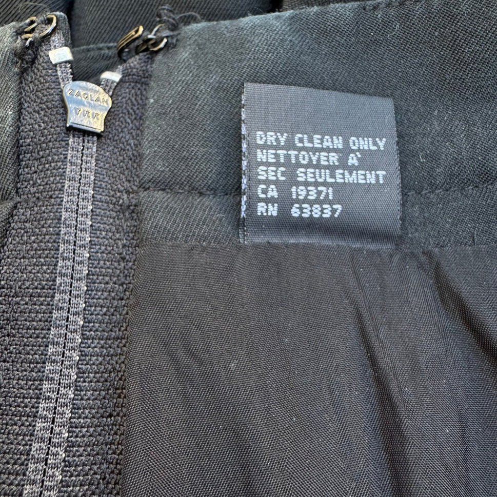 Anne Klein II Vintage Black High Waist Back Zip Silk Cotton Pleated Trousers 4P