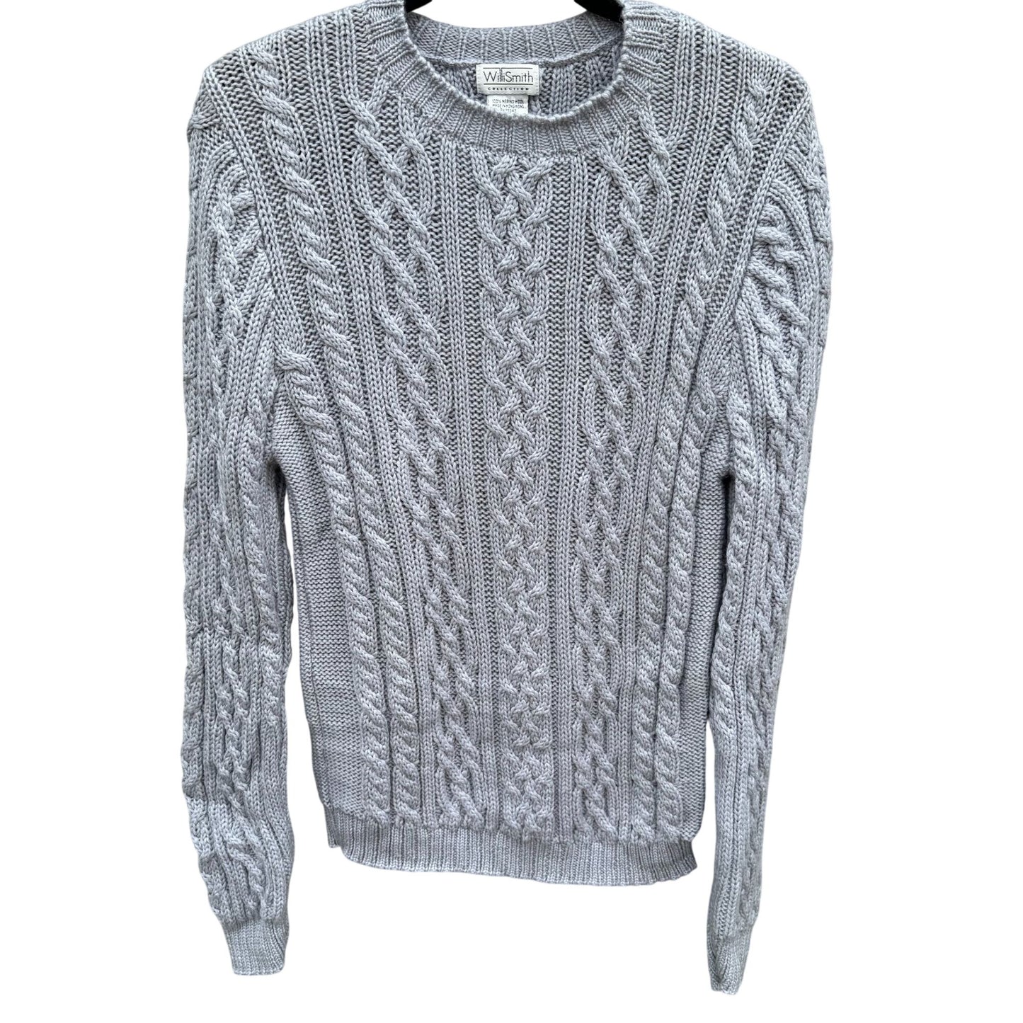 Willi Smith Collection Vintage 90s Womens Gray Cable Knit Merino Wool Sweater L