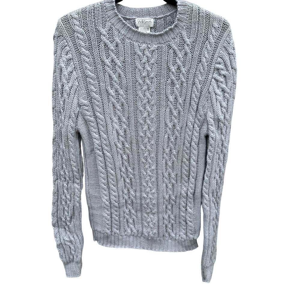 Willi Smith Collection Vintage 90s Womens Gray Cable Knit Merino Wool Sweater L