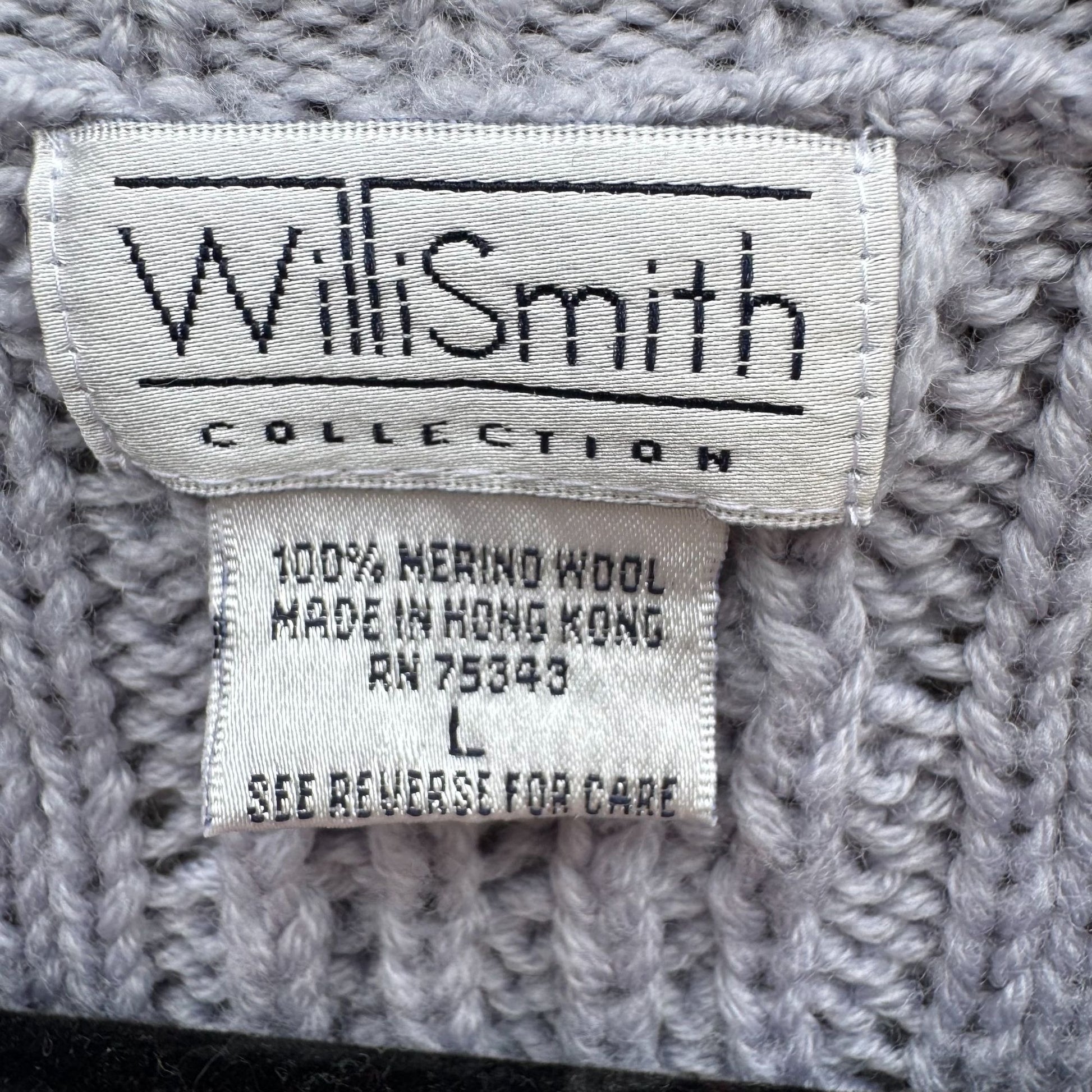 Willi Smith Collection Vintage 90s Womens Gray Cable Knit Merino Wool Sweater L