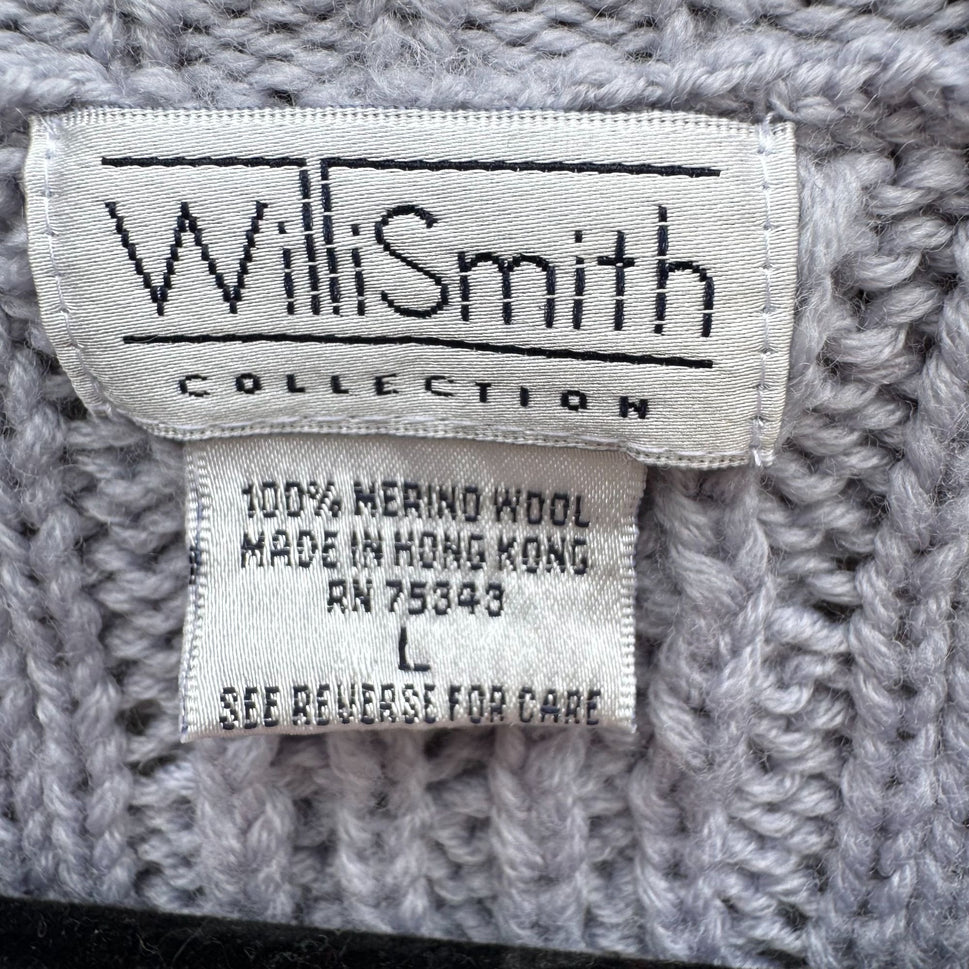 Willi Smith Collection Vintage 90s Womens Gray Cable Knit Merino Wool Sweater L