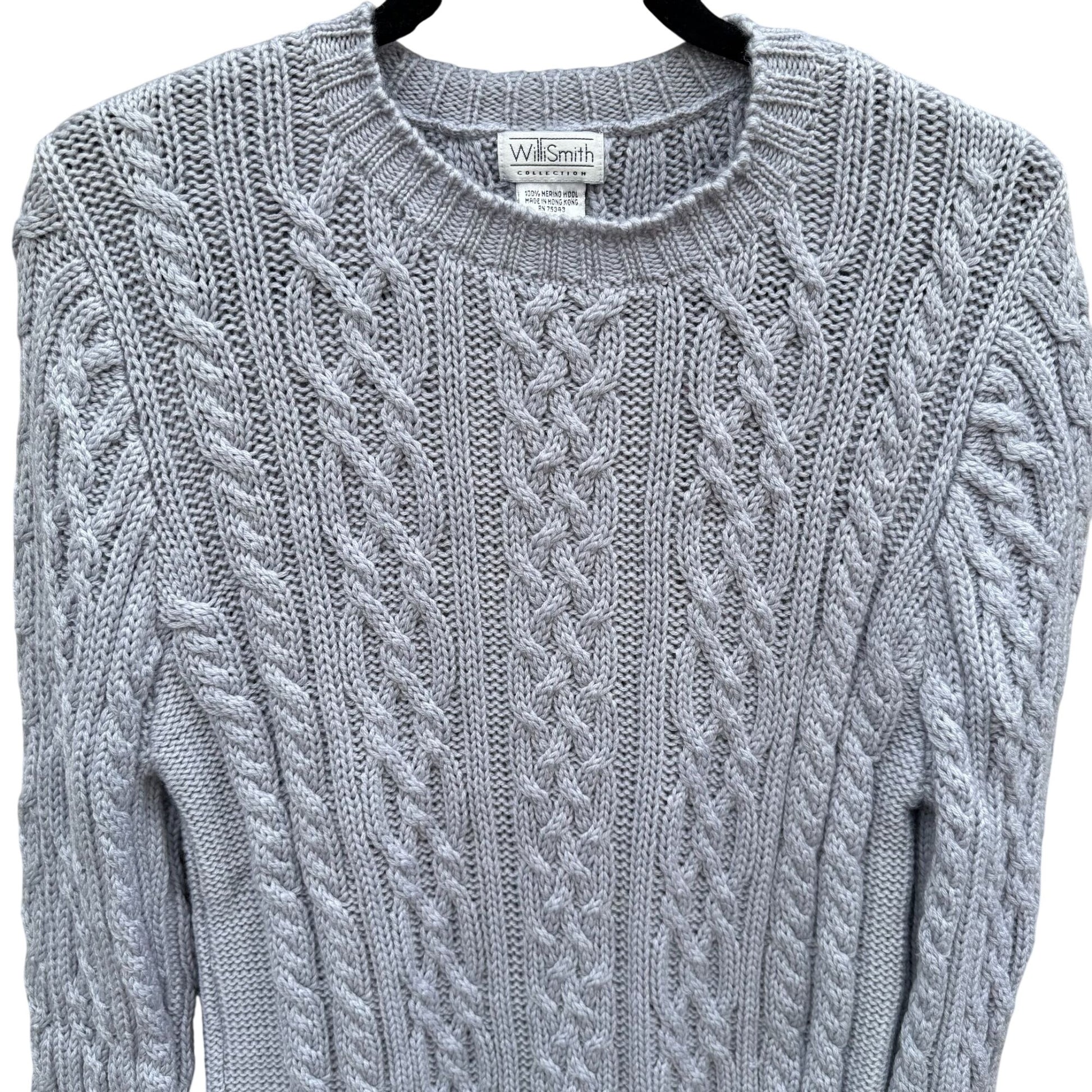Willi Smith Collection Vintage 90s Womens Gray Cable Knit Merino Wool Sweater L