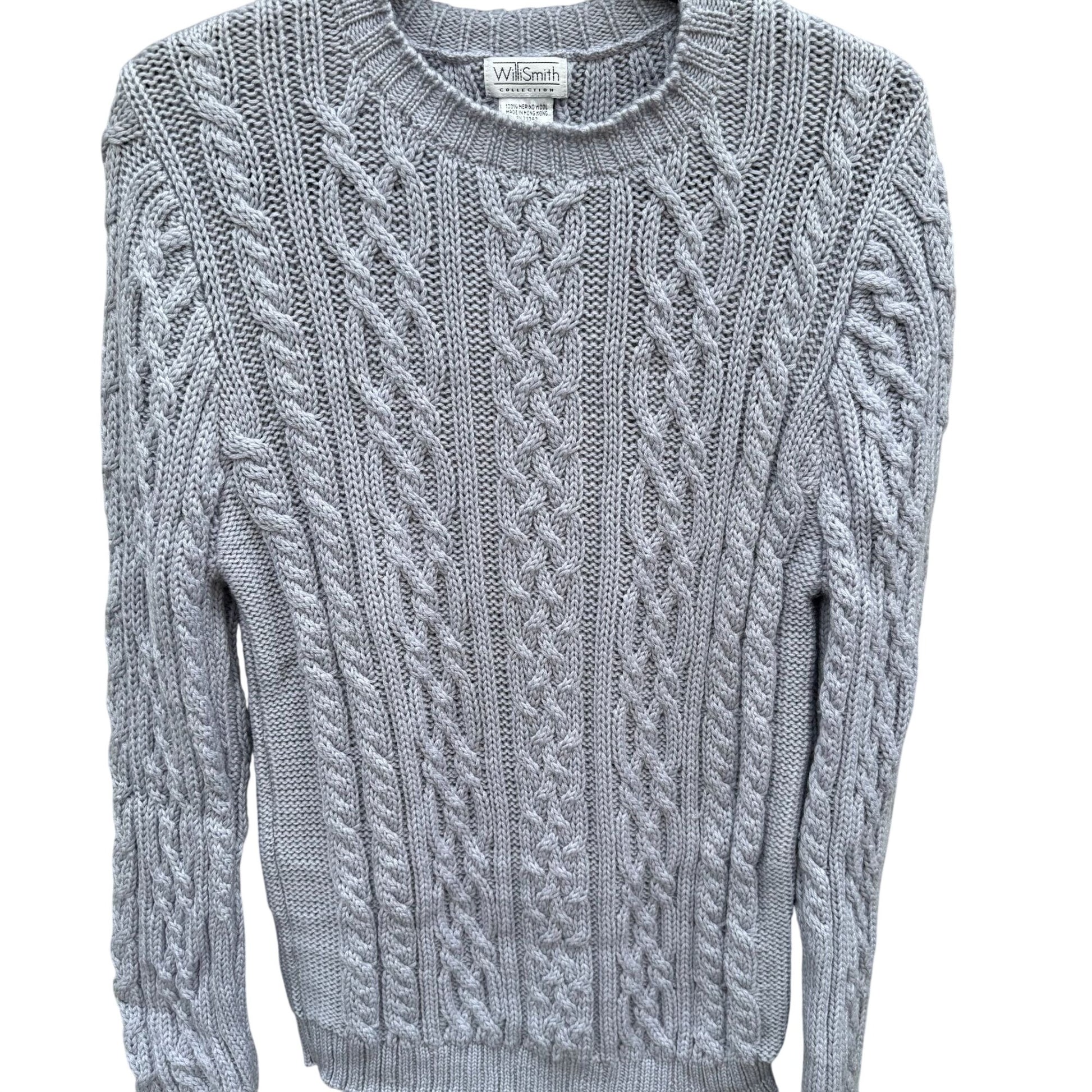 Willi Smith Collection Vintage 90s Womens Gray Cable Knit Merino Wool Sweater L
