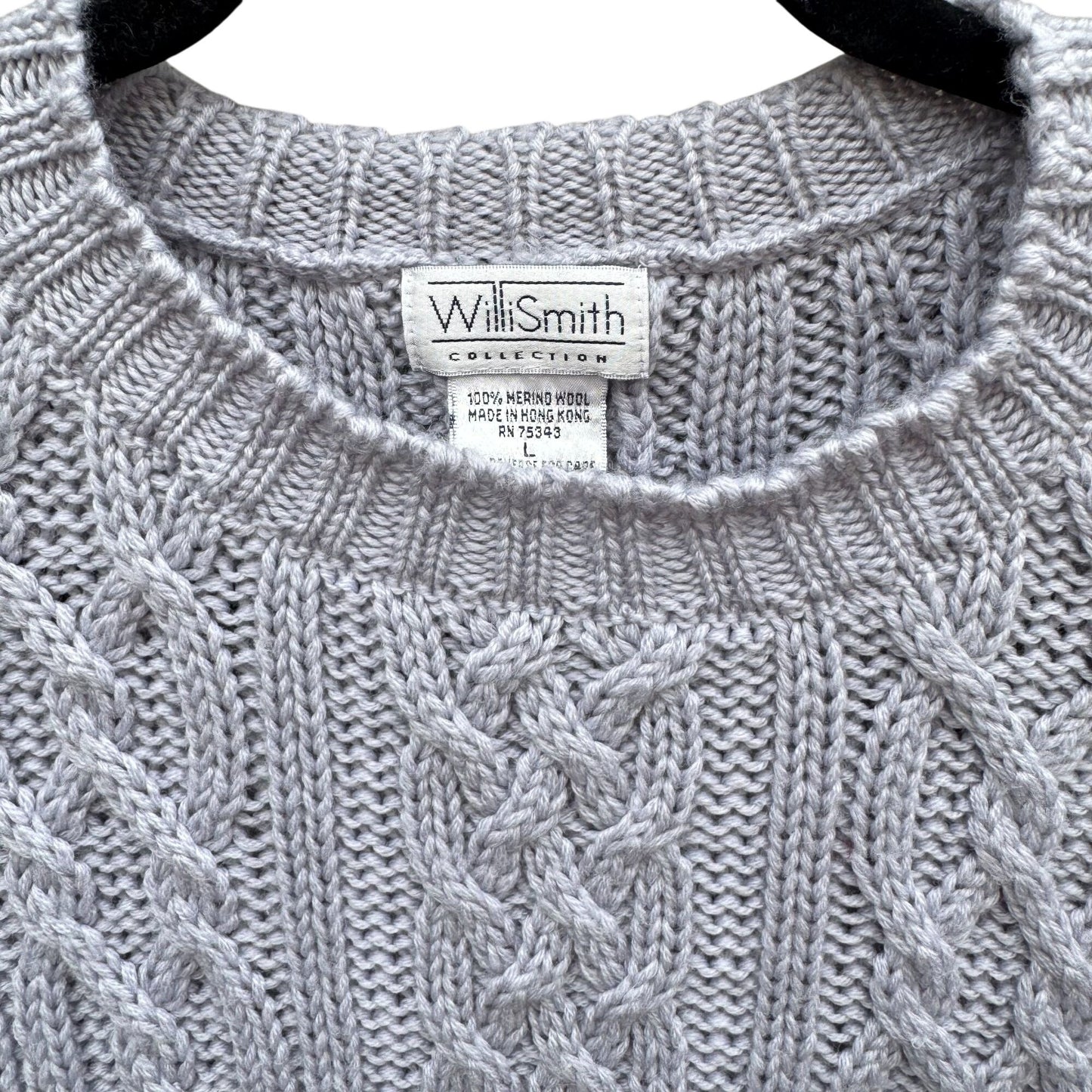 Willi Smith Collection Vintage 90s Womens Gray Cable Knit Merino Wool Sweater L