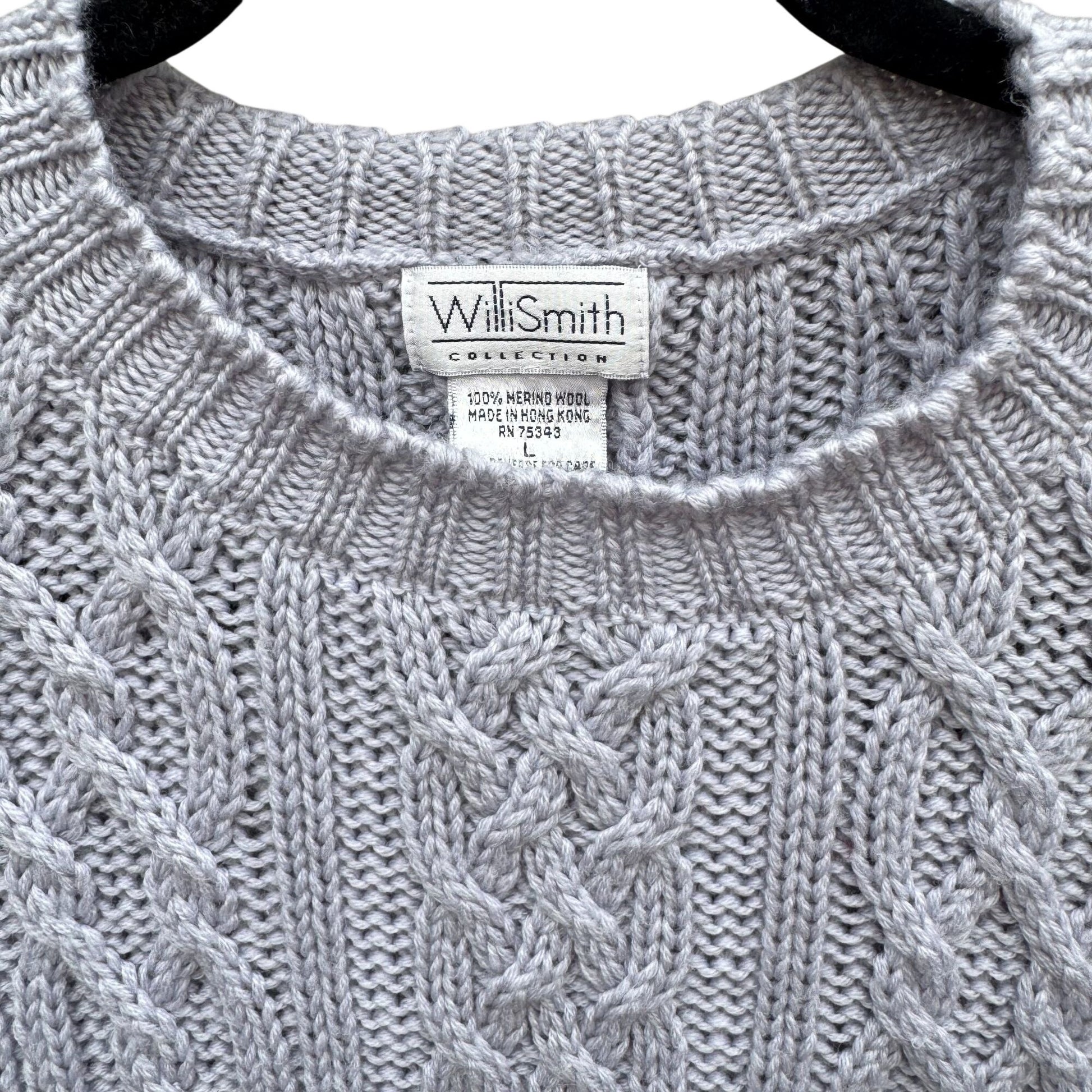 Willi Smith Collection Vintage 90s Womens Gray Cable Knit Merino Wool Sweater L