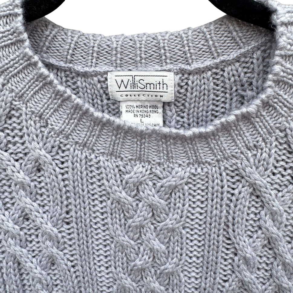 Willi Smith Collection Vintage 90s Womens Gray Cable Knit Merino Wool Sweater L