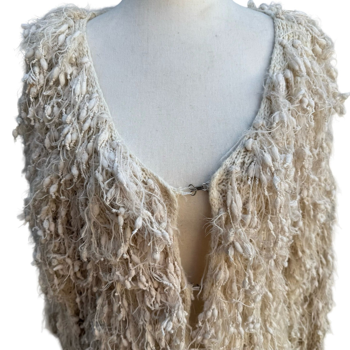 Renee C Shaggy Eyelash Knit Boho Festival Whimsigoth Popcorn Cardigan Ivory S