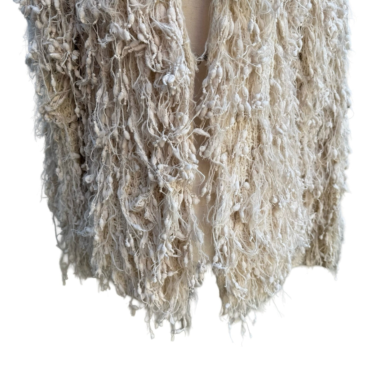 Renee C Shaggy Eyelash Knit Boho Festival Whimsigoth Popcorn Cardigan Ivory S