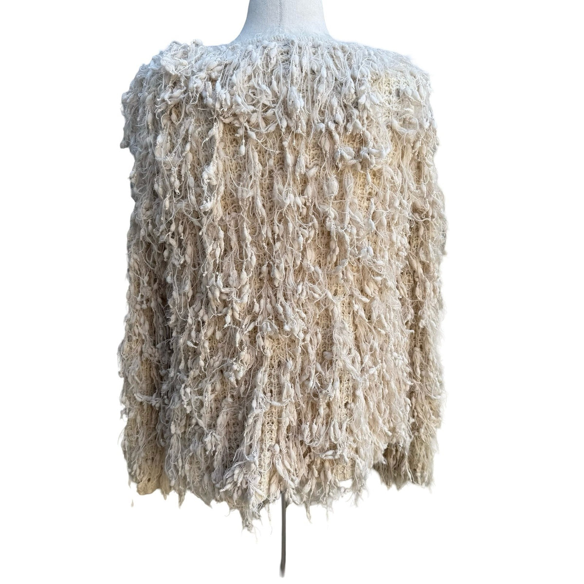 Renee C Shaggy Eyelash Knit Boho Festival Whimsigoth Popcorn Cardigan Ivory S