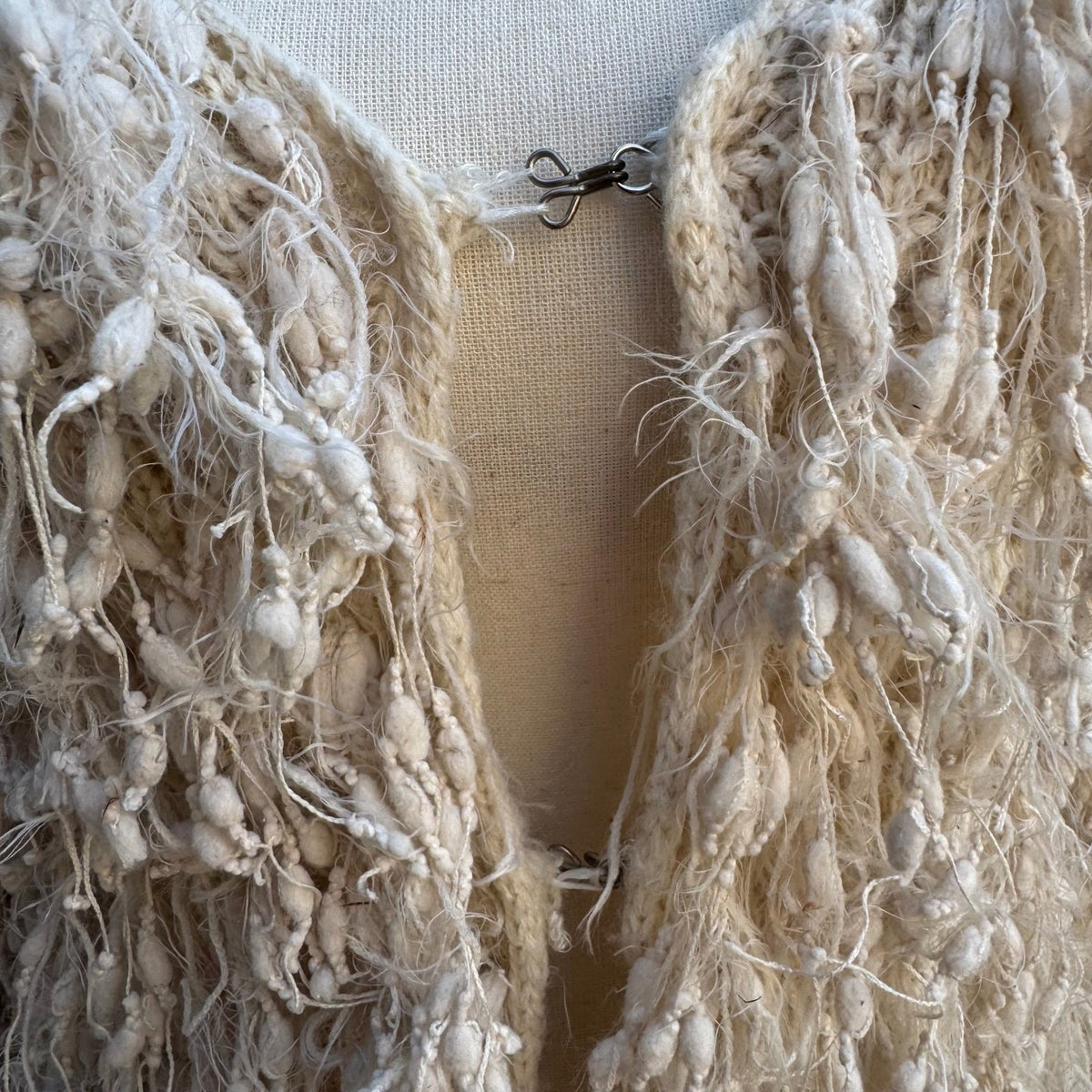 Renee C Shaggy Eyelash Knit Boho Festival Whimsigoth Popcorn Cardigan Ivory S