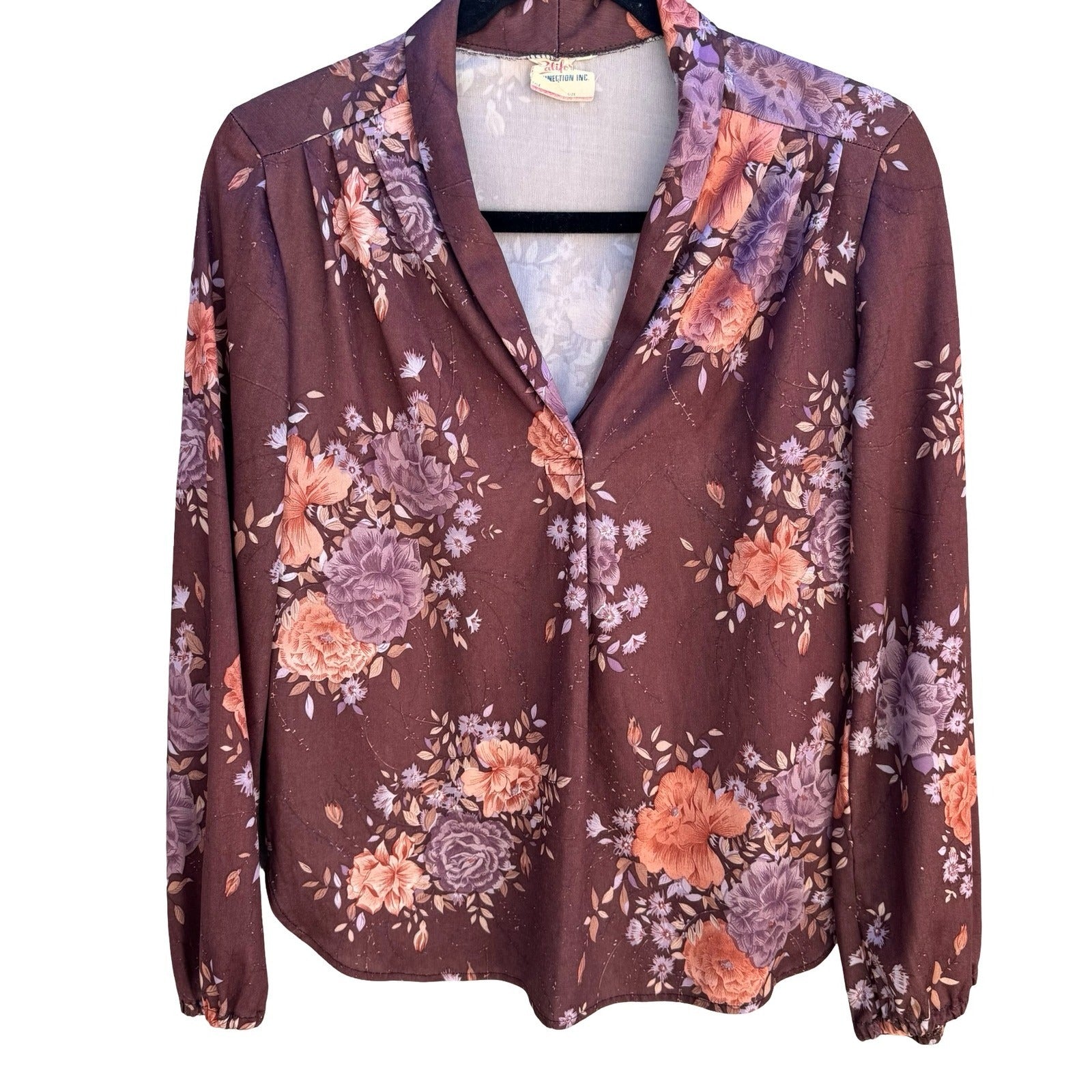 California Connection Vintage 70s Boho Cottagecore Brown Floral Prairie Blouse