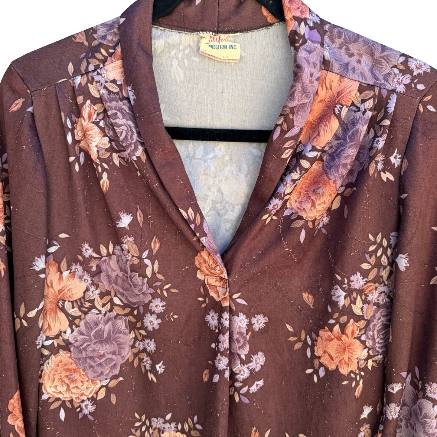 California Connection Vintage 70s Boho Cottagecore Brown Floral Prairie Blouse