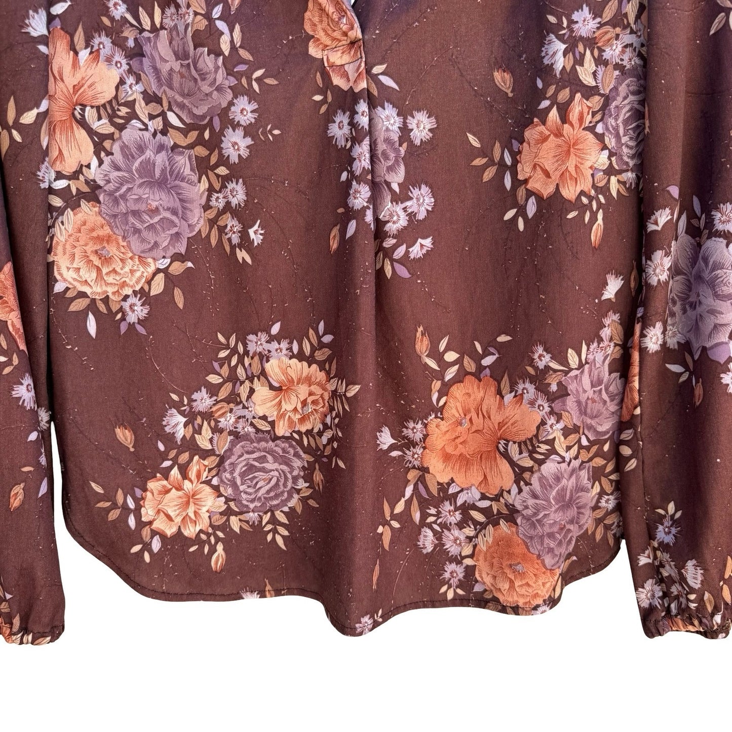 California Connection Vintage 70s Boho Cottagecore Brown Floral Prairie Blouse