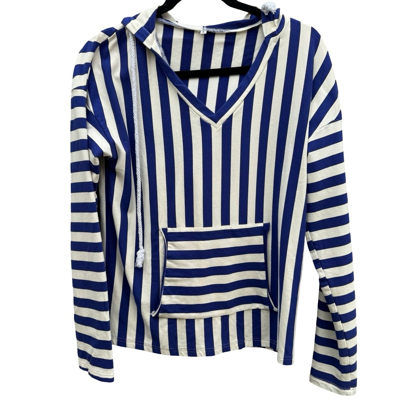 Nautical Sailor Blue White Striped Beachy French Girl Preppy Seaside Hoodie S