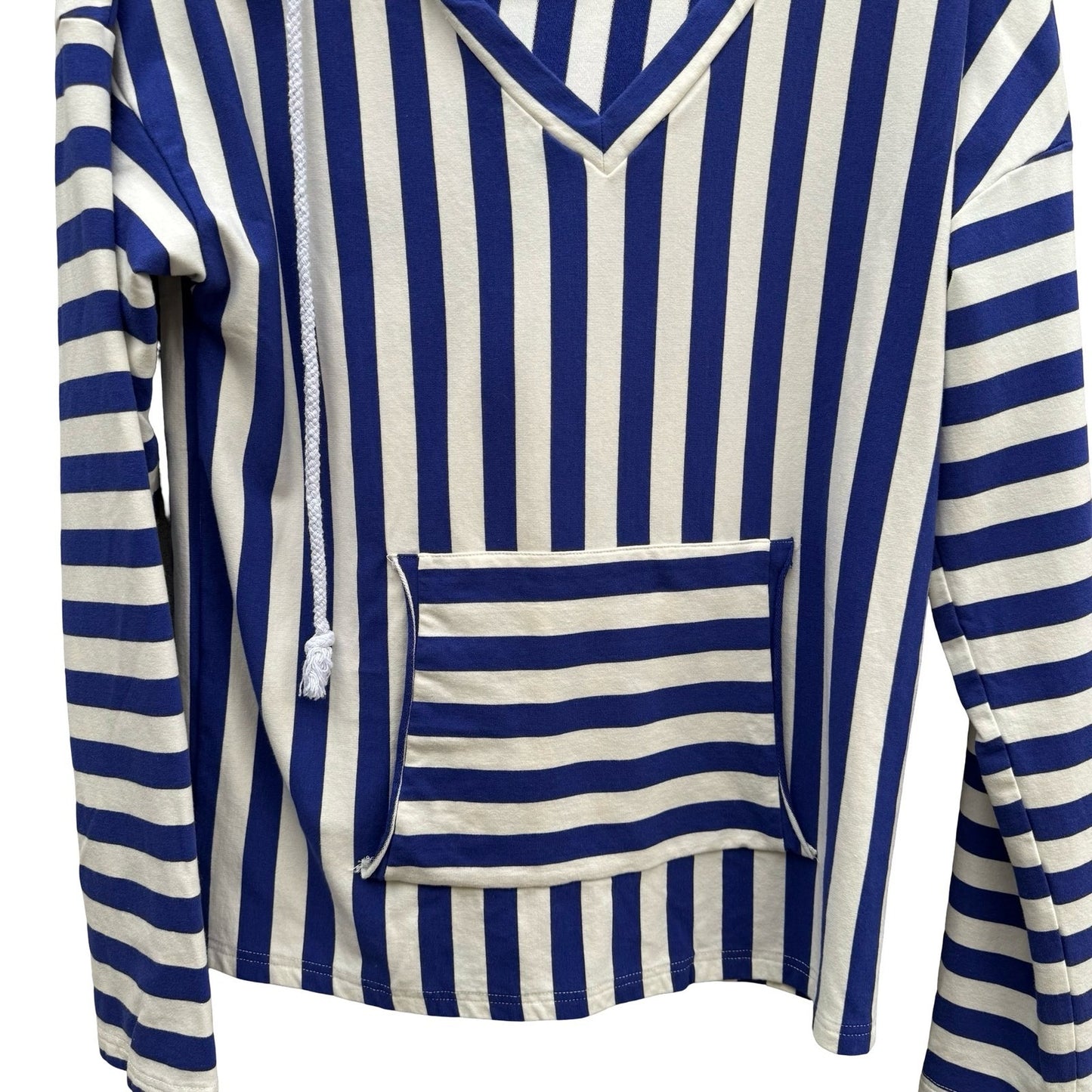 Nautical Sailor Blue White Striped Beachy French Girl Preppy Seaside Hoodie S