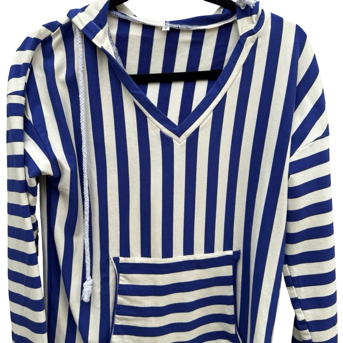 Nautical Sailor Blue White Striped Beachy French Girl Preppy Seaside Hoodie S