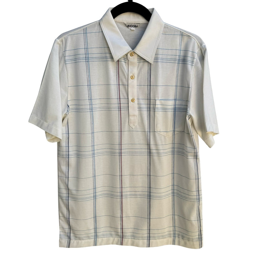 Midopa Korean Vintage 70s 80s Preppy Windowpane Plaid Knit Polo Shirt Mens M