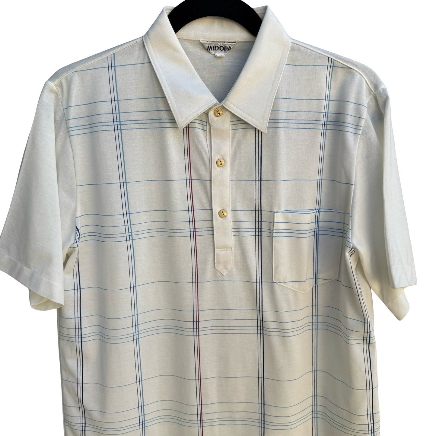 Midopa Korean Vintage 70s 80s Preppy Windowpane Plaid Knit Polo Shirt Mens M