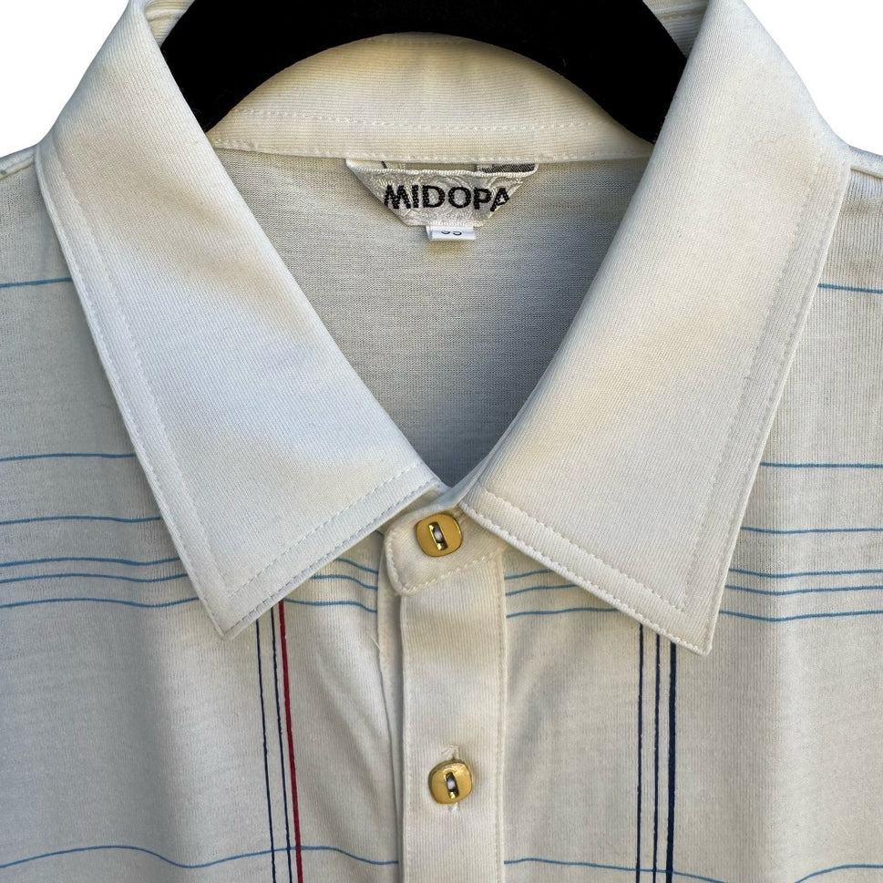 Midopa Korean Vintage 70s 80s Preppy Windowpane Plaid Knit Polo Shirt Mens M