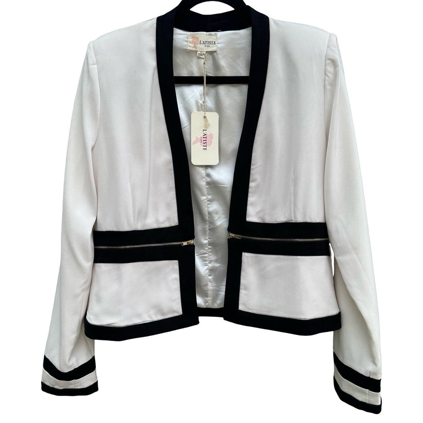 L'Atiste Amy Colorblock Open Front Zipper Tailored Blazer L NEW Professional