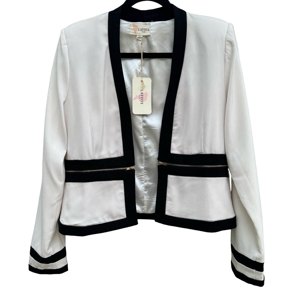 L'Atiste Amy Colorblock Open Front Zipper Tailored Blazer L NEW Professional