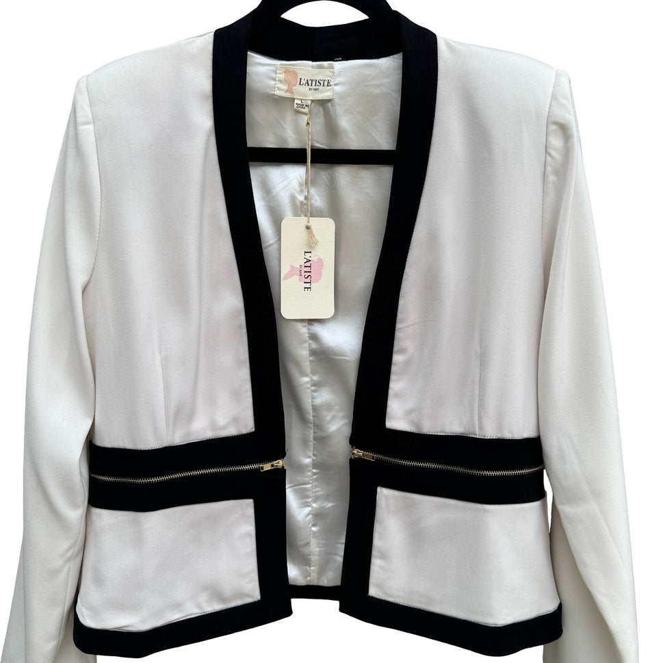 L'Atiste Amy Colorblock Open Front Zipper Tailored Blazer L NEW Professional