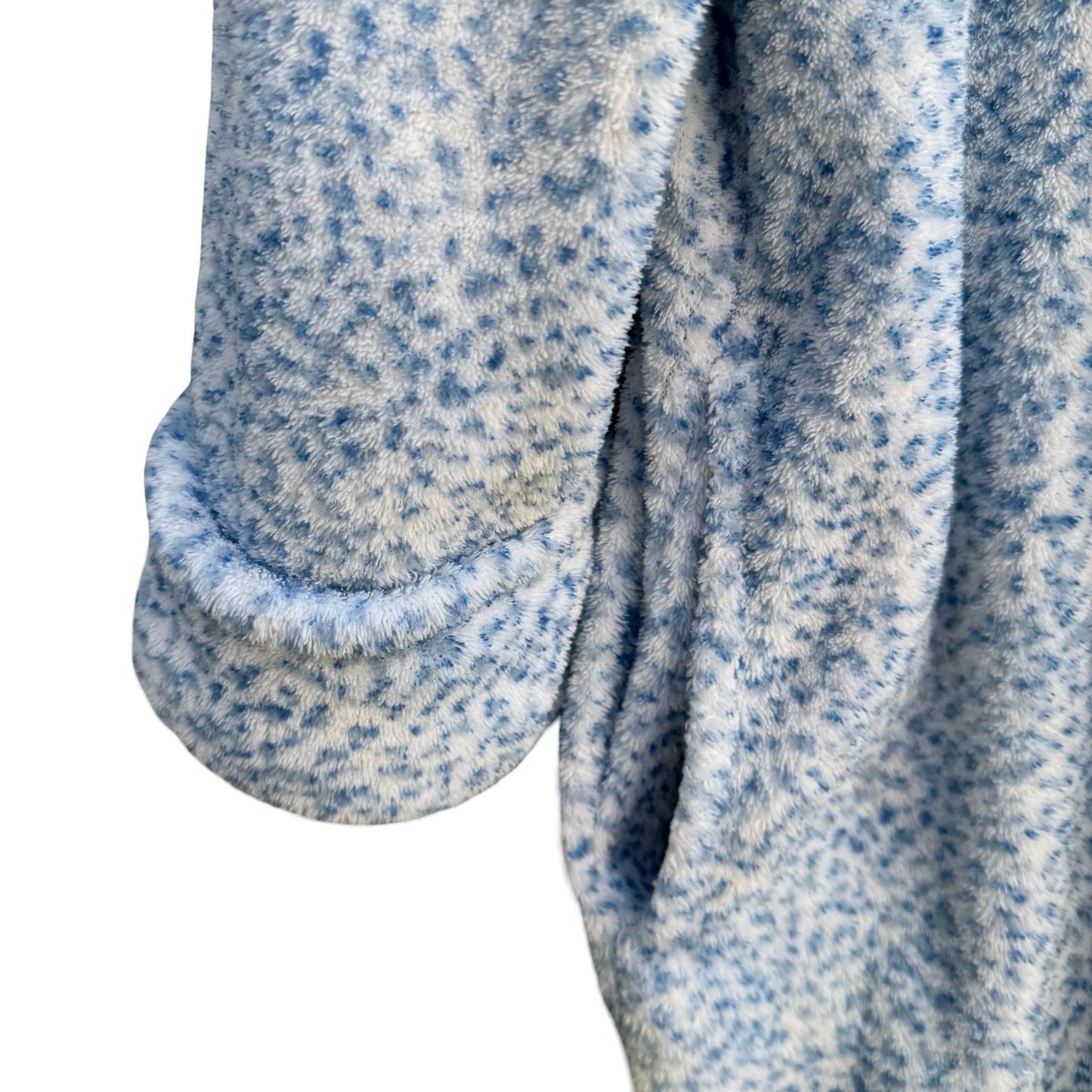 Oscar de la Renta Blue White Fleece Full Zip Robe Pockets L/XL Luxury Loungewear