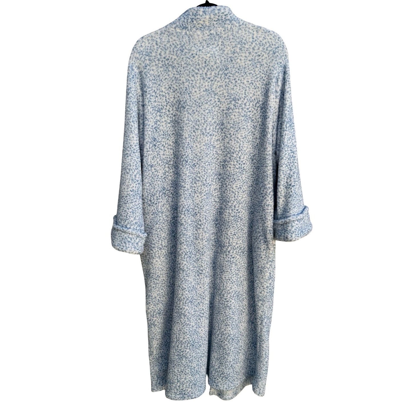 Oscar de la Renta Blue White Fleece Full Zip Robe Pockets L/XL Luxury Loungewear