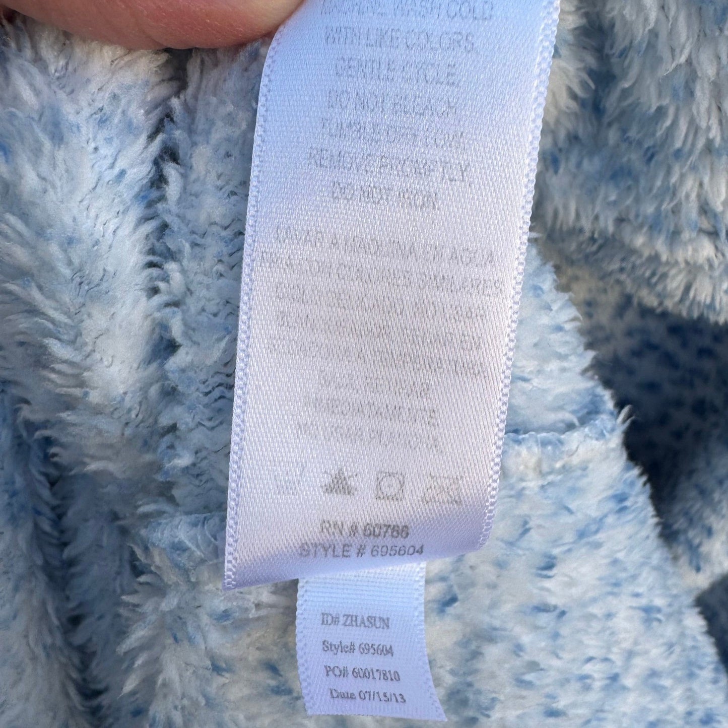 Oscar de la Renta Blue White Fleece Full Zip Robe Pockets L/XL Luxury Loungewear