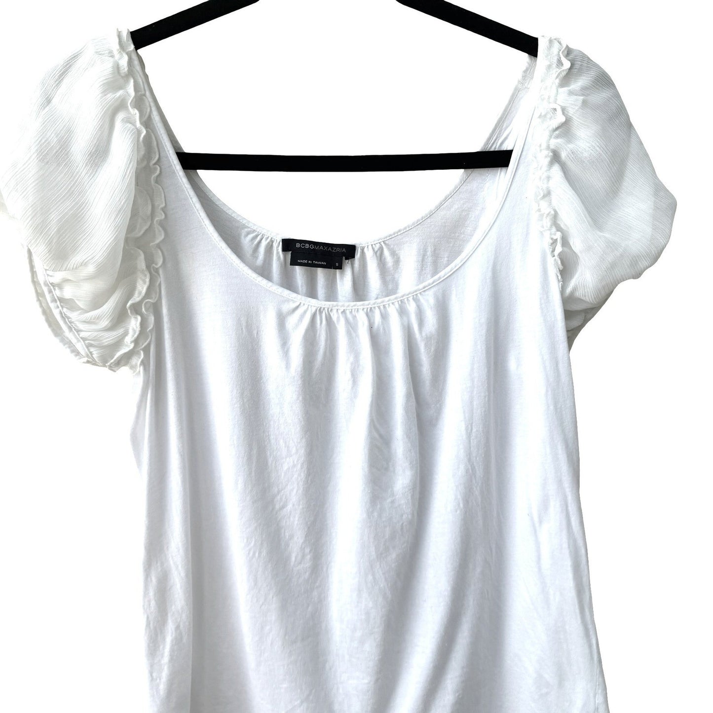 BCBG MAXAZRIA Coquette Balletcore Feminine Pima Cotton Ruffle Puff Sleeve Top S