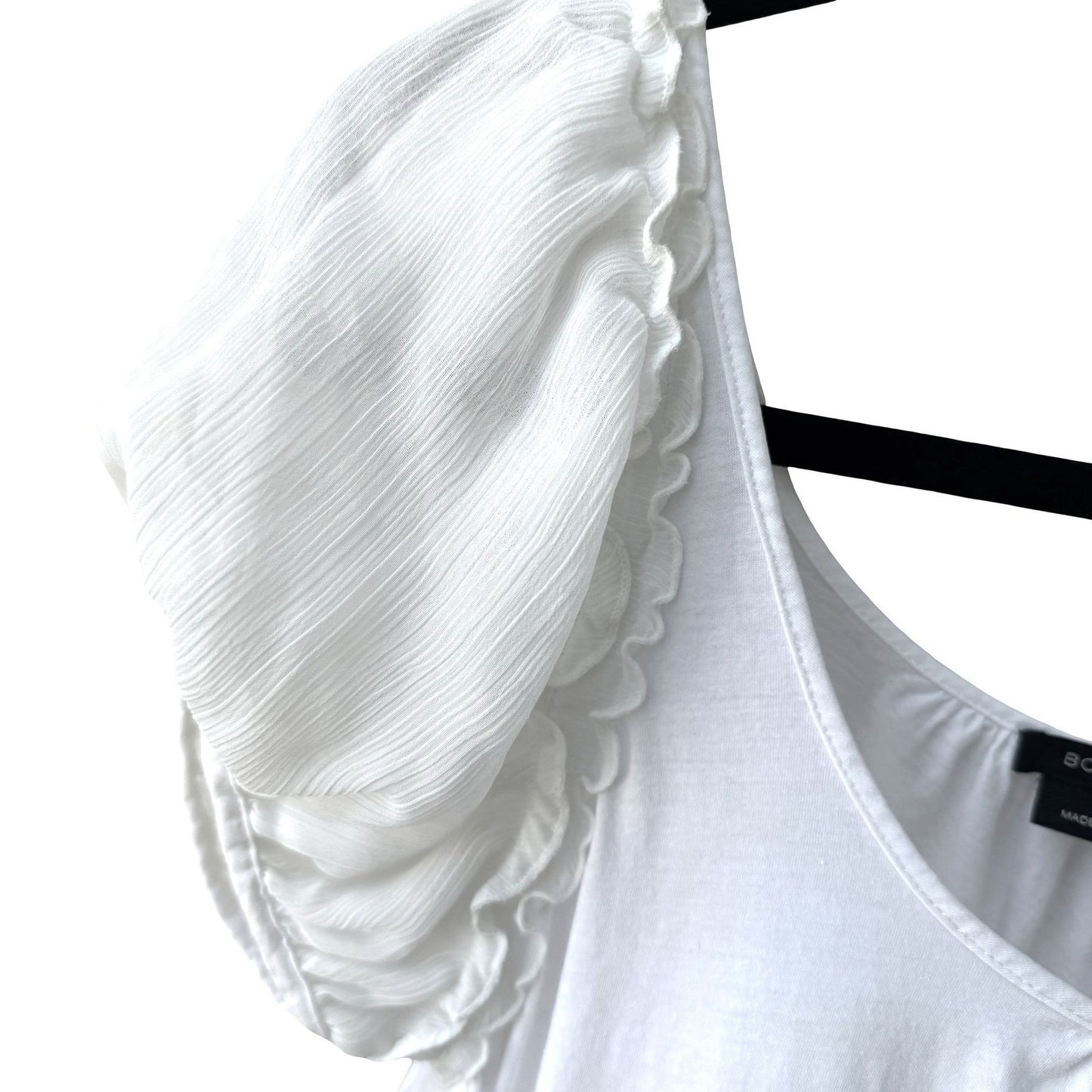 BCBG MAXAZRIA Coquette Balletcore Feminine Pima Cotton Ruffle Puff Sleeve Top S